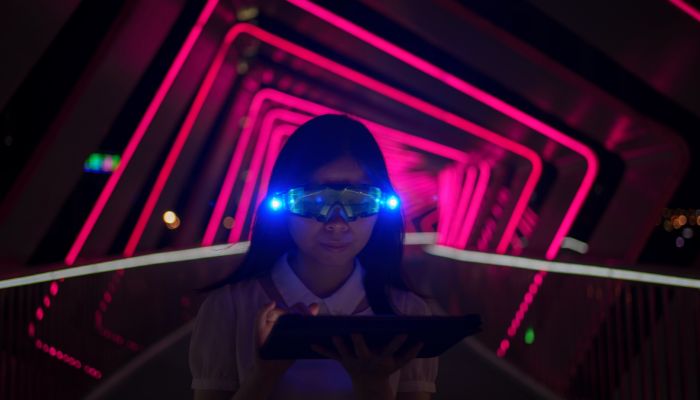 Girl Testing her VR set 